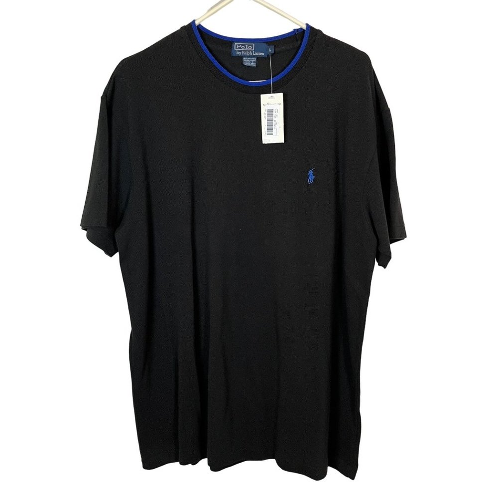 Polo Ralph Lauren Vintage 100% Cotton Shirt Black Large Blue Accent NWT - Picture 2 of 8